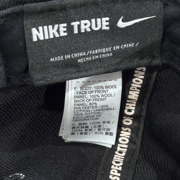 Nike True Black Wool Snap Back Hat Big White Swoosh Logo Baseball Adjustable - Picture 5 of 5